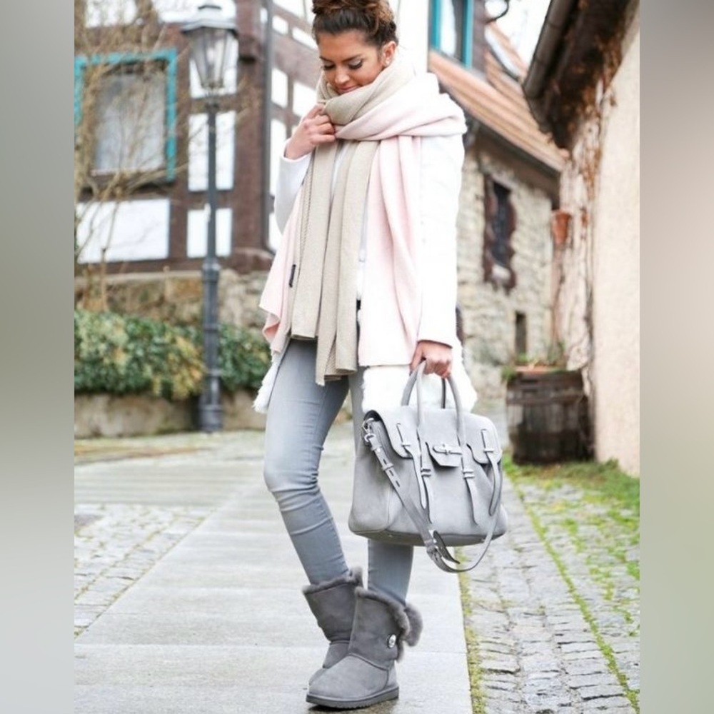 UGG Bailey Gray 3 Button Winter Shearling Boots